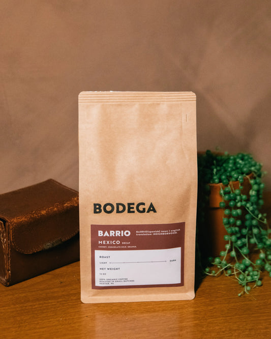 ASSUM house blend coffee bag by Bodega Coffee Roasters, featuring medium roast details and origin information from Brazil and Colombia.