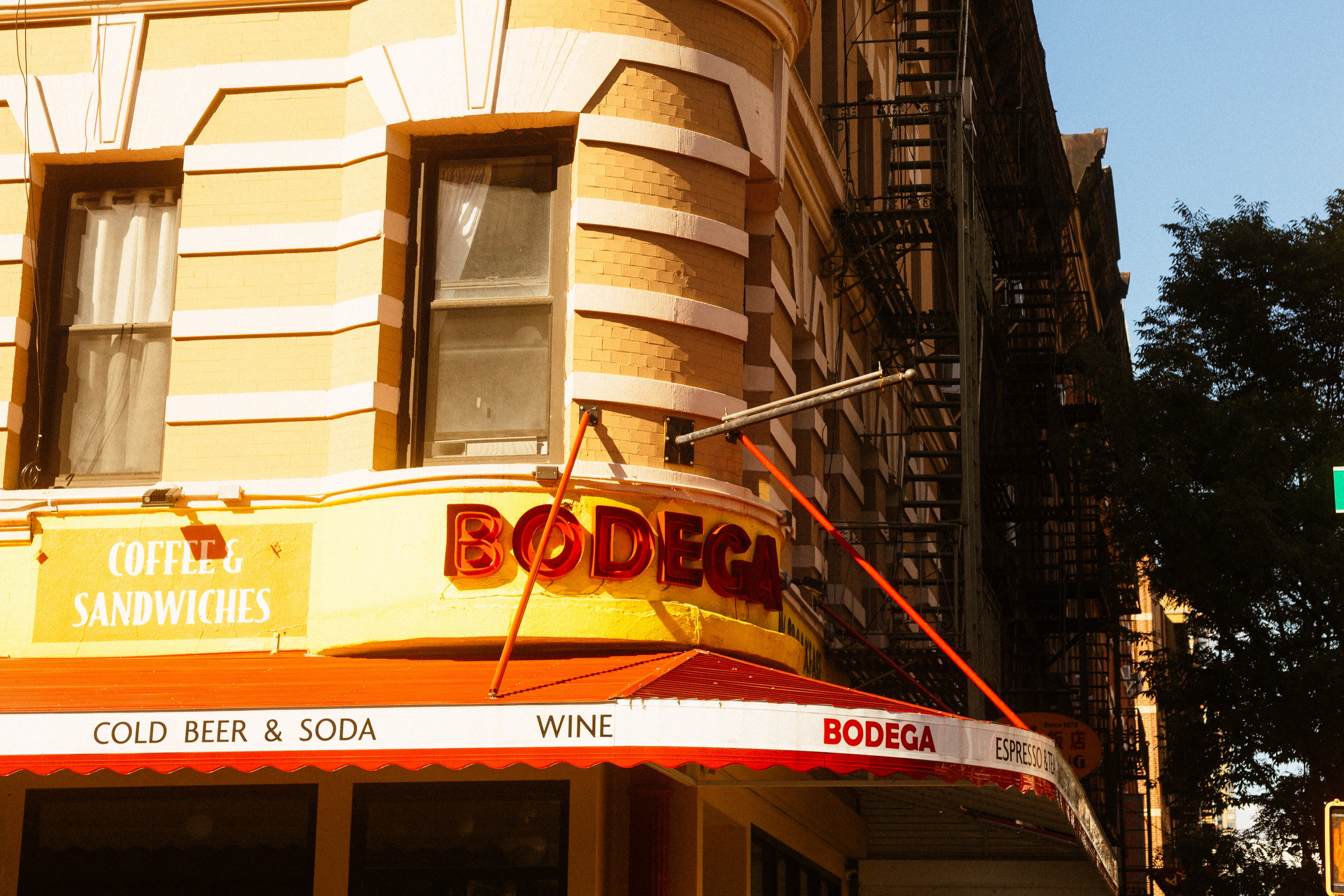 Corner building with bodega sign